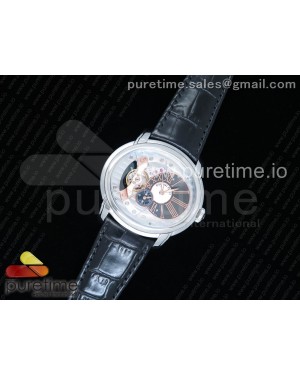 Millennium Series 15350 SS V9F 1:1 Best Edition Skeleton Gray/White Dial on Dark Brown Leather Strap A4101