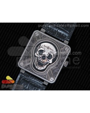 Bell & Ross BR01 Burning Skull ‘Tattoo’ Watch Antique Dial on Black Leather Strap MIYOTA 9015