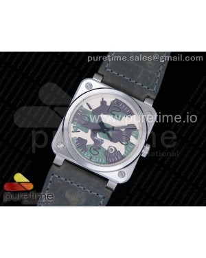 BR03-92 SS Camouflage Dial on Gray Leather Strap MIYOTA 9015 V2