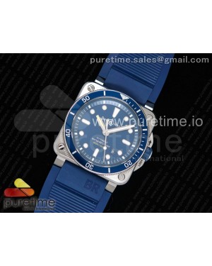 BR 03-92 Diver SS 1:1 Best Edition Blue Dial on Rubber Strap MIYOTA 9015 (Free Nylon Strap)