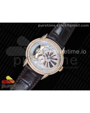 Millennium Series 15350 RG V9F 1:1 Best Edition Full Diamonds Black Markers on Brown Leather Strap A4101