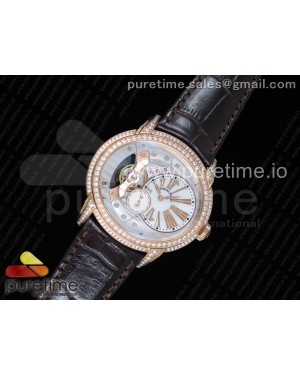 Millennium Series 15350 RG V9F 1:1 Best Edition Diamonds Bezel White Dial RG Markers on Brown Leather Strap A4101