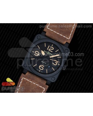 BR 03-92 PVD Black Dial Yellow Markers on Brown Leather Strap Strap MIYOTA 9015