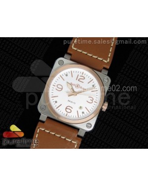 BR 03-92 Steel & Rose Gold White Dial on Brown Leather Strap MIYOTA 9015