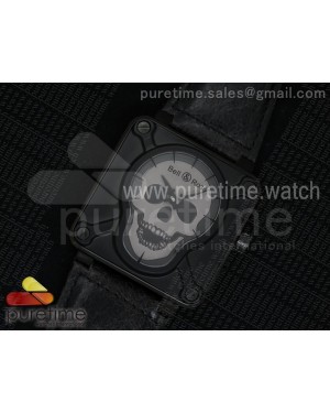 BR 01 Skull PVD Gray Dial on Black Leather Strap MIYOTA 9015 (Free Rubber Strap)